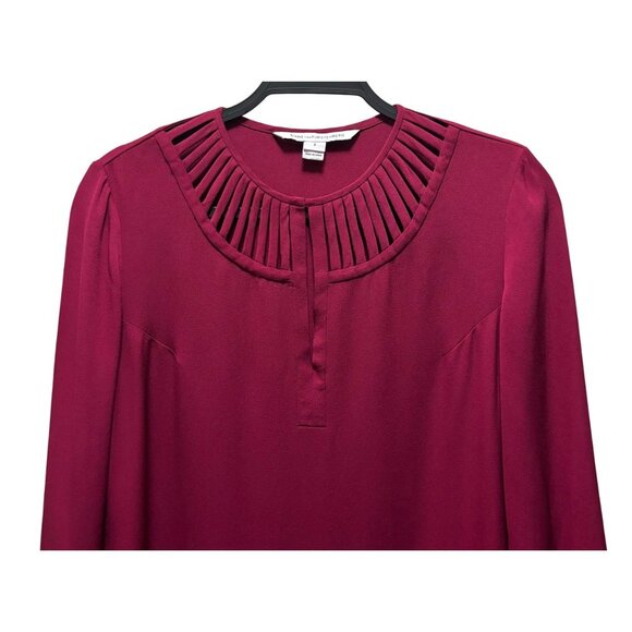 Diane Von Furstenberg Burgundy Silk Pleated Collar Long Sleeve Dress Size 6 - Picture 9 of 9